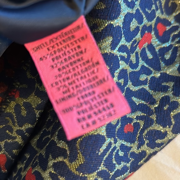 Betsey Johnson | Navy Red Gold Jacquard Leopard Print Shift Dress | 8 - Picture 15 of 16